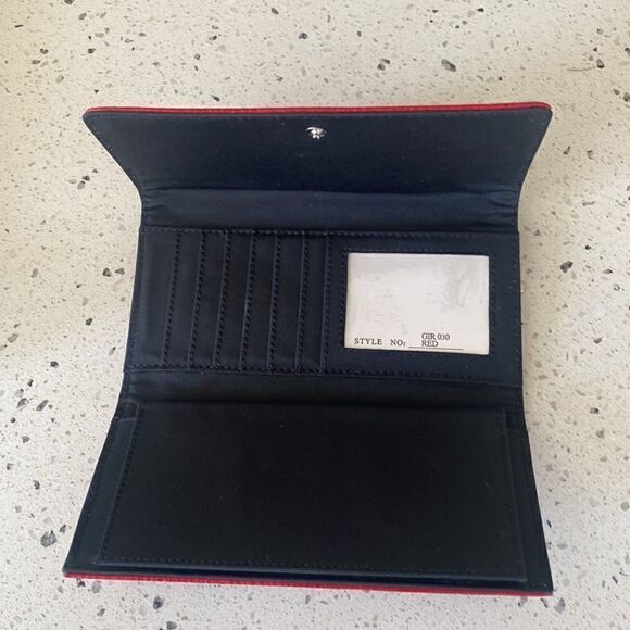 Fashion Women’s Wallet Vegan Leather Synthetic Cow Printed  Red Trim New - Picture 4 of 9